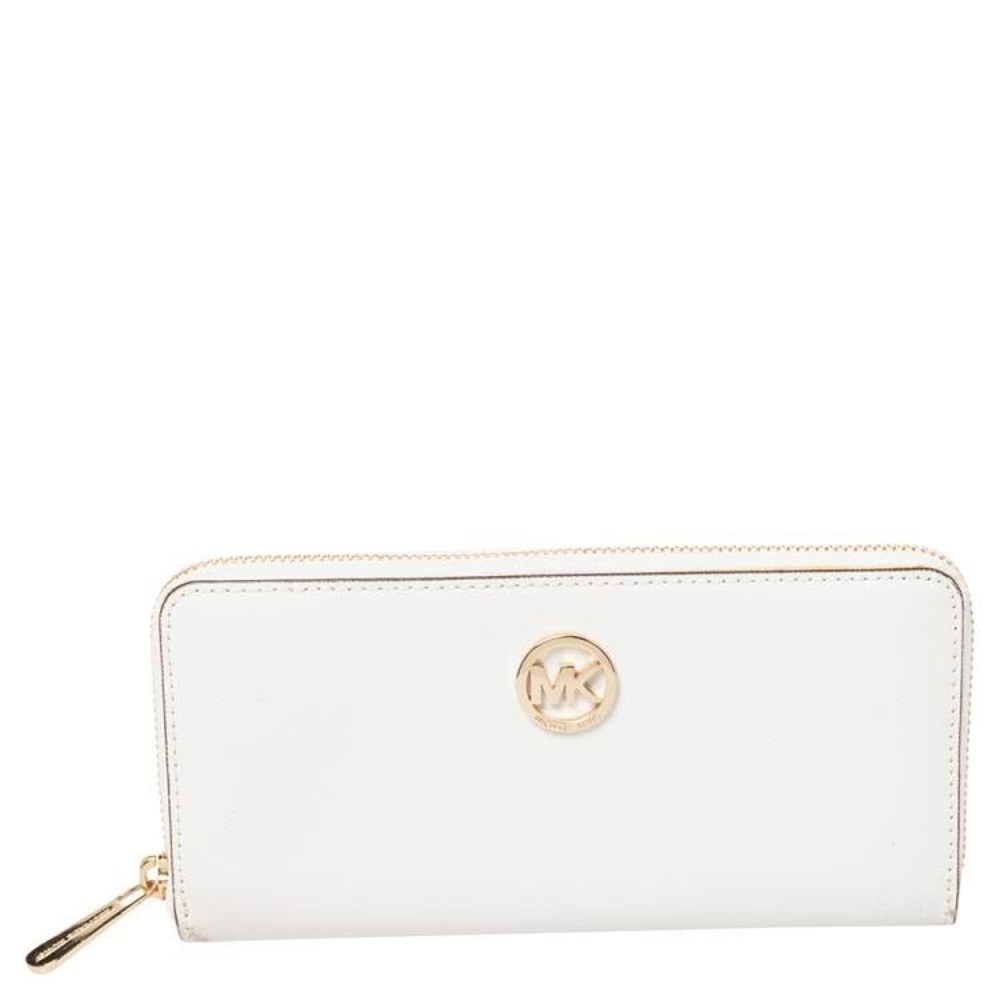 Michael Kors White and Gold Zip-Around Wallet